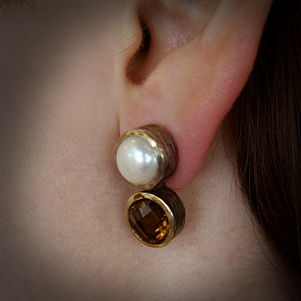 Aros con perla y topacio