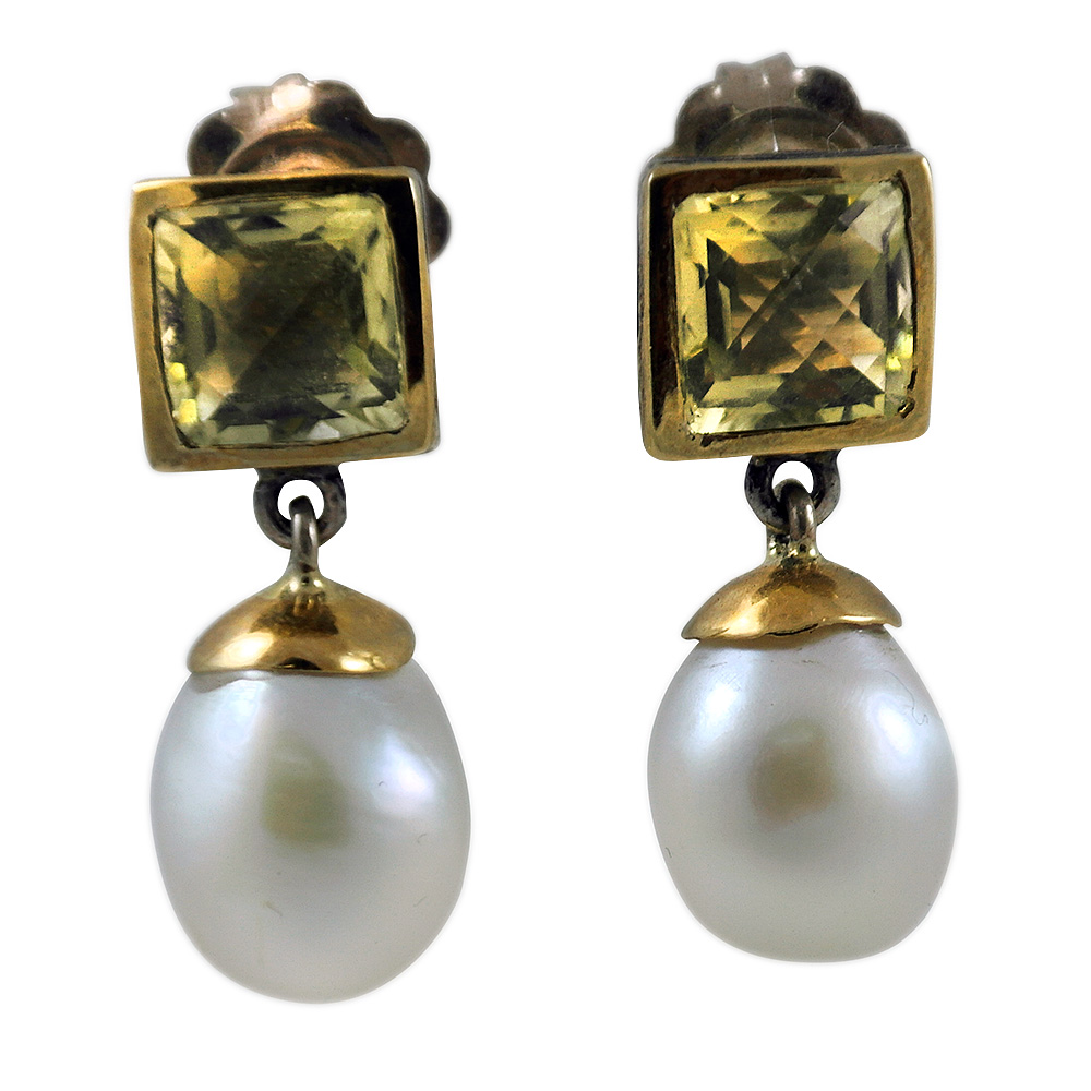 Aros Golden Quarz y Perlas